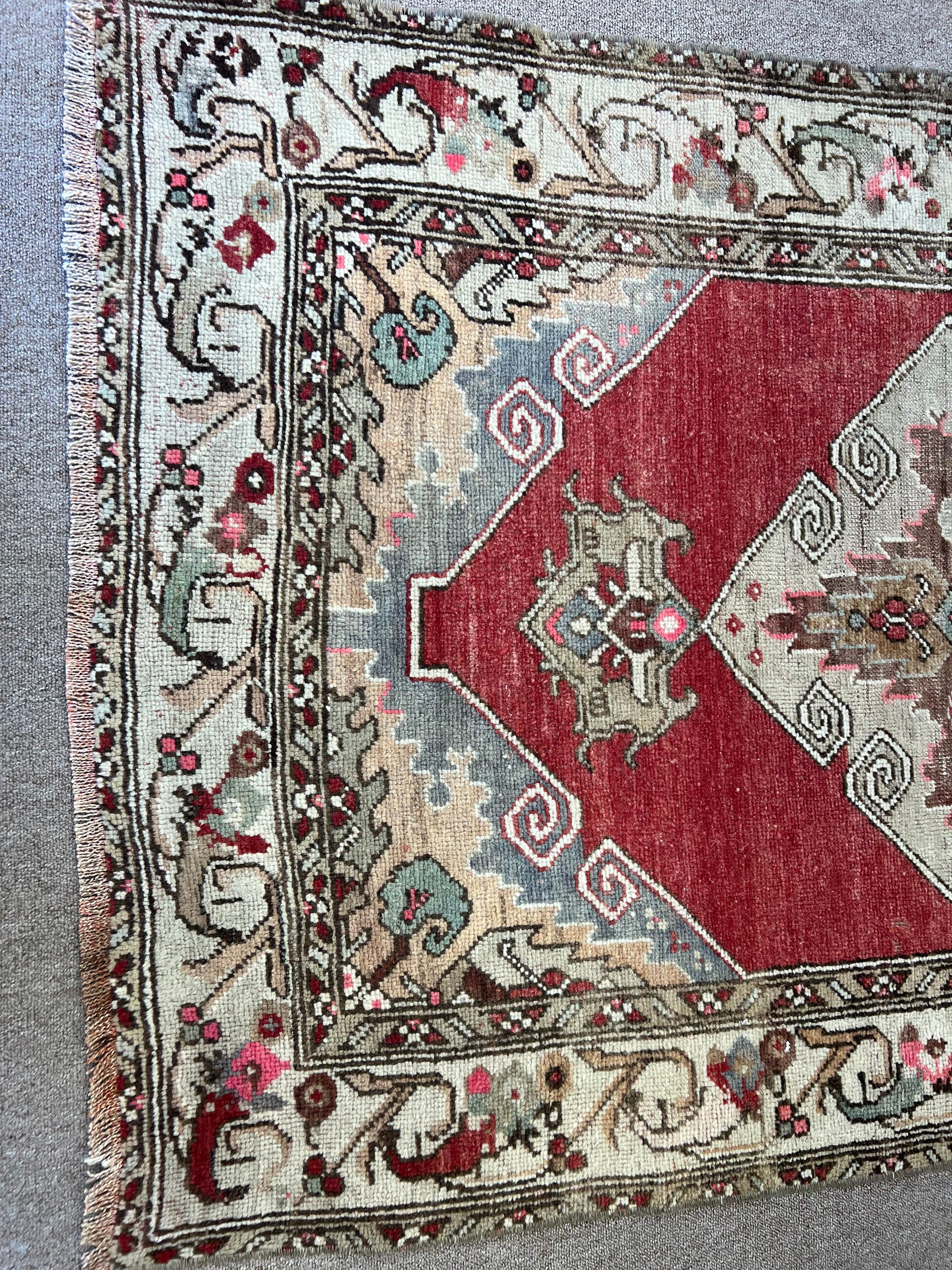 3.3x10.2 Ft Antique Turkish Oushak Wool Runner Rug, One-of-a-Kind For Sale 1