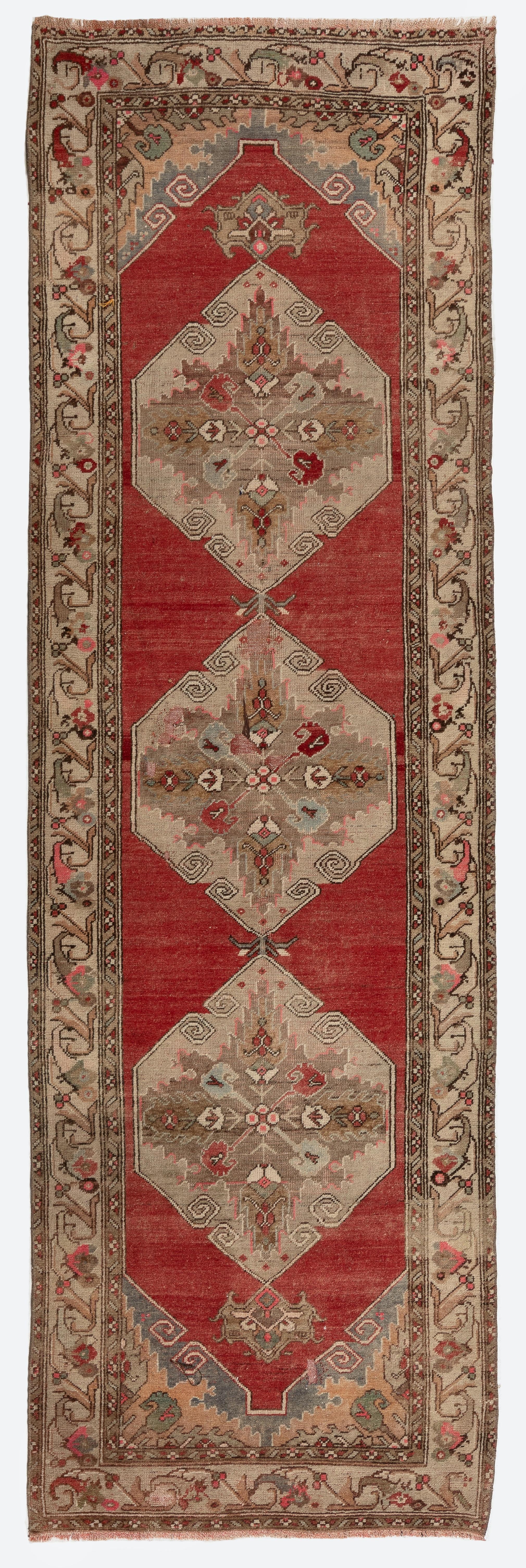 3.3x10.2 Ft Antique Turkish Oushak Wool Runner Rug, One-of-a-Kind For Sale