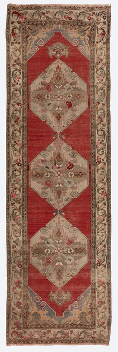 3.3x10.2 Ft Antique Turkish Oushak Wool Runner Rug, One-of-a-Kind