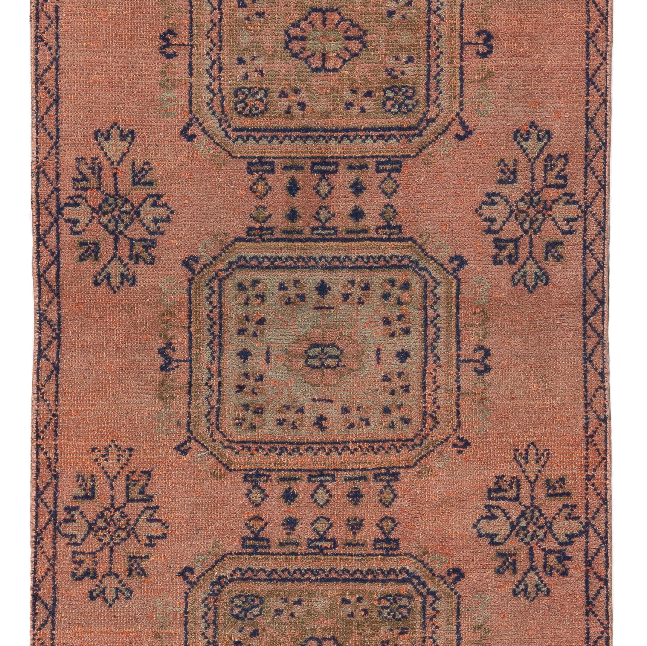 Tribal One of a Pair of Vintage Anatolian Oushak Runners, 100% Wool Rug For Sale