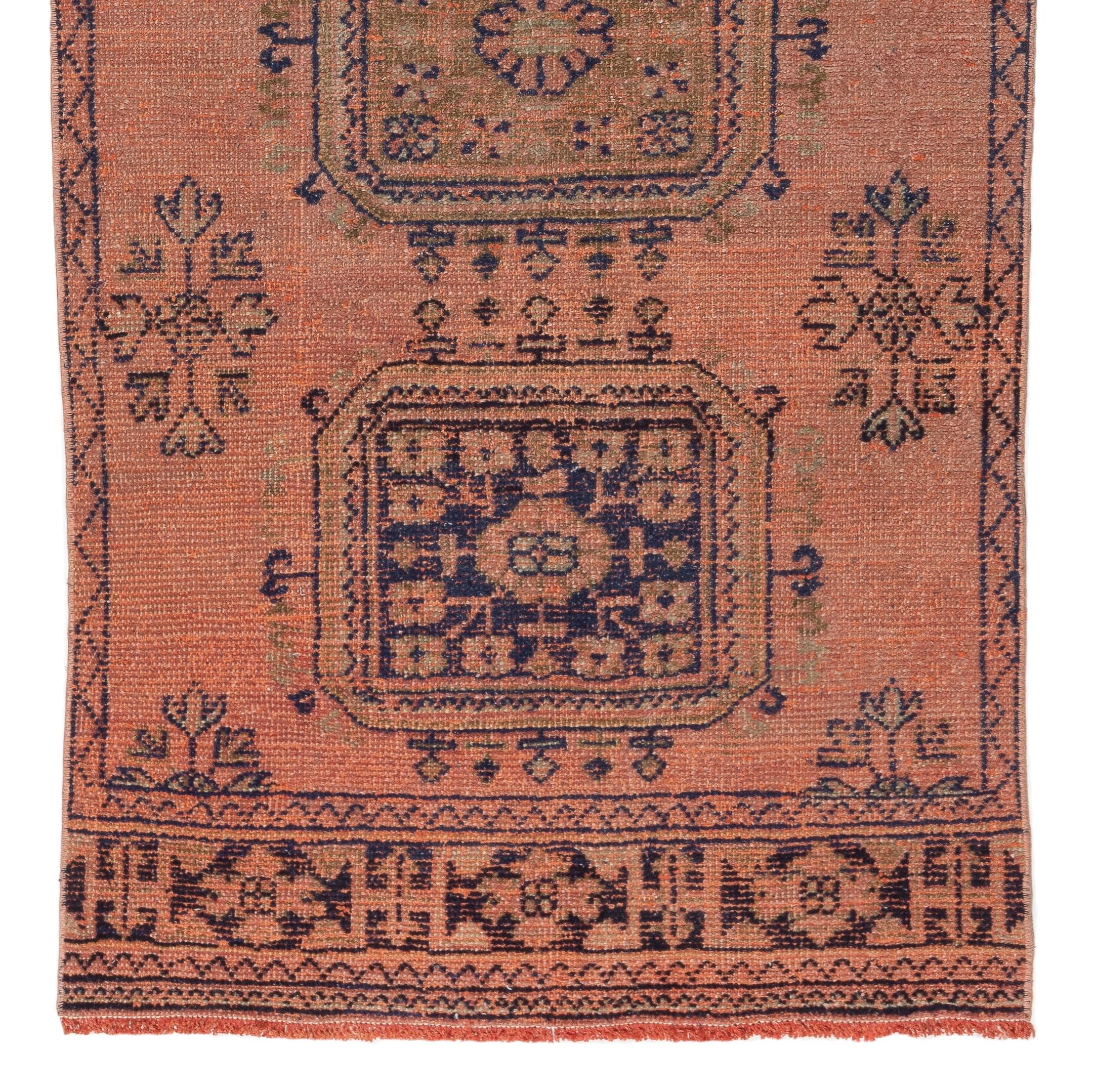 Turkish One of a Pair of Vintage Anatolian Oushak Runners, 100% Wool Rug For Sale