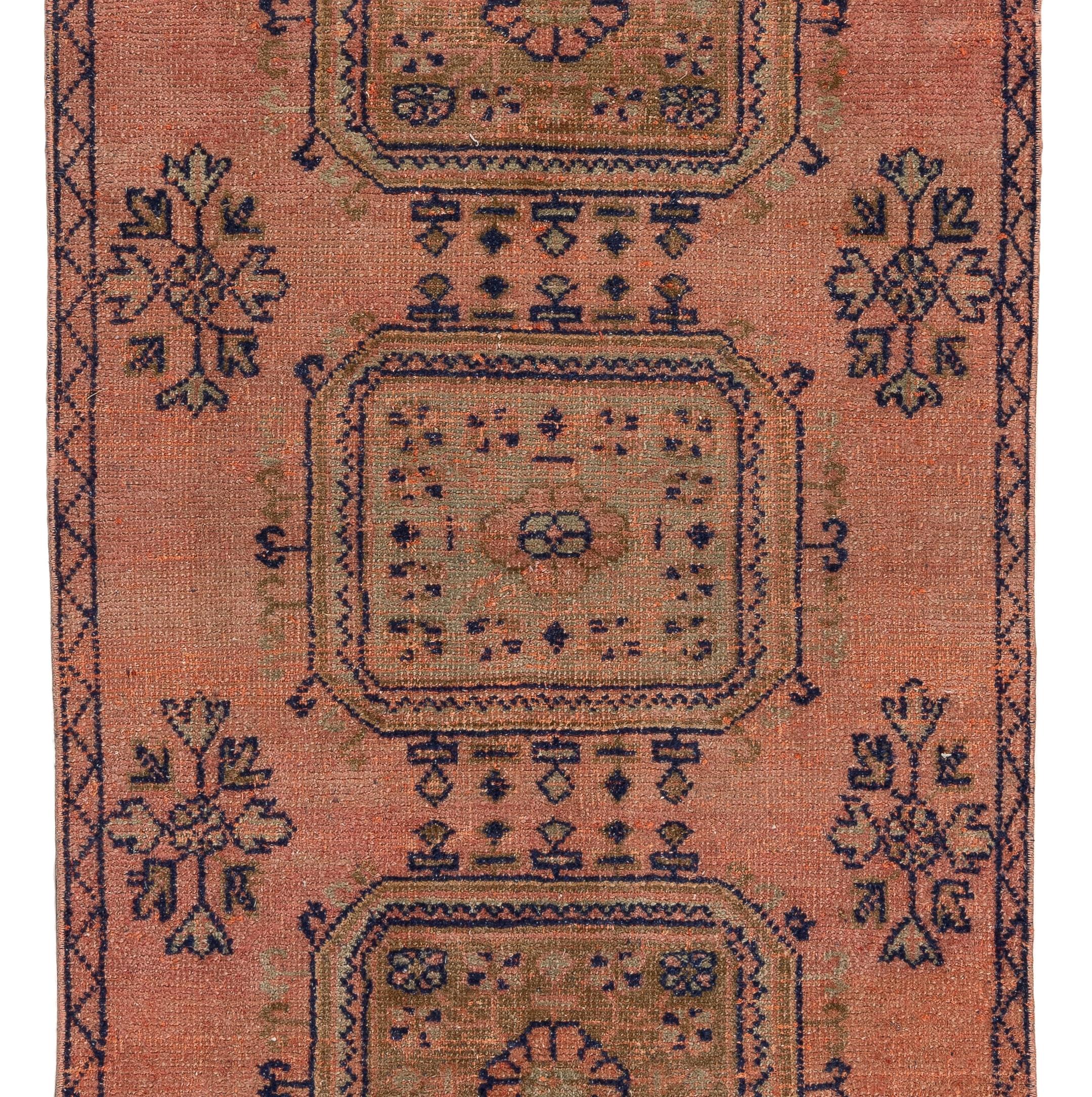 Turkish 3.3x10.5 Ft One of a Pair of Vintage Oushak Runners, 100% Wool Rug For Sale