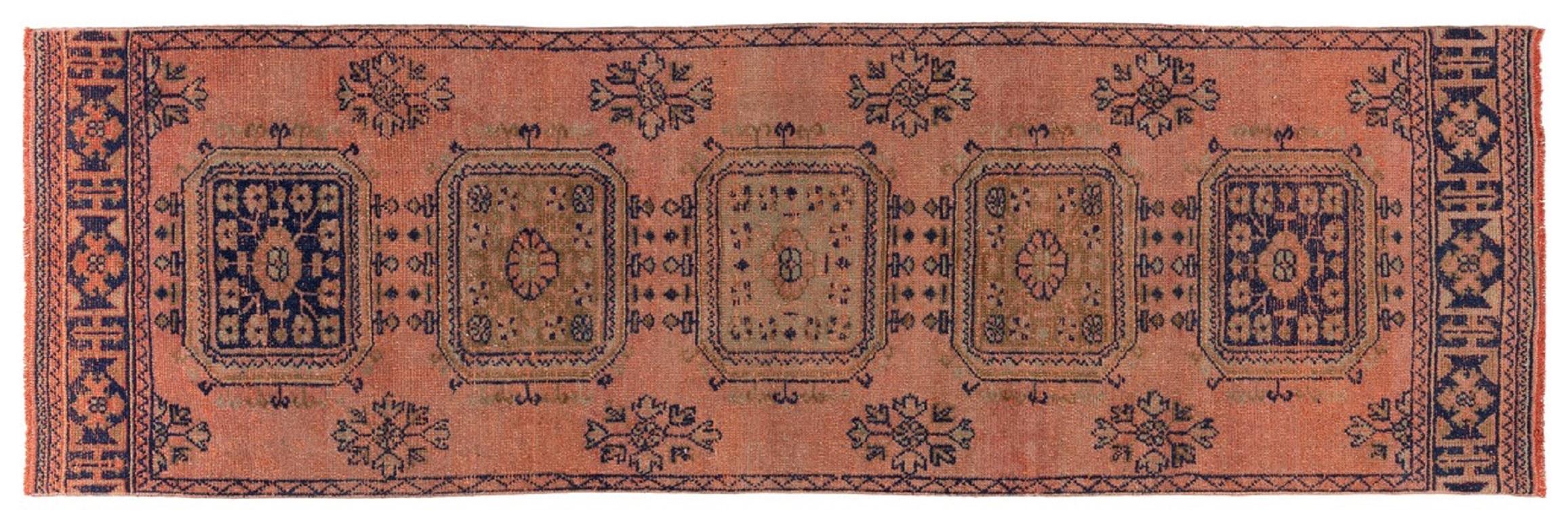 Turkish 3.3x10.5 Ft One of a Pair of Vintage Handmade Oushak Runners, 100% Wool Rug For Sale