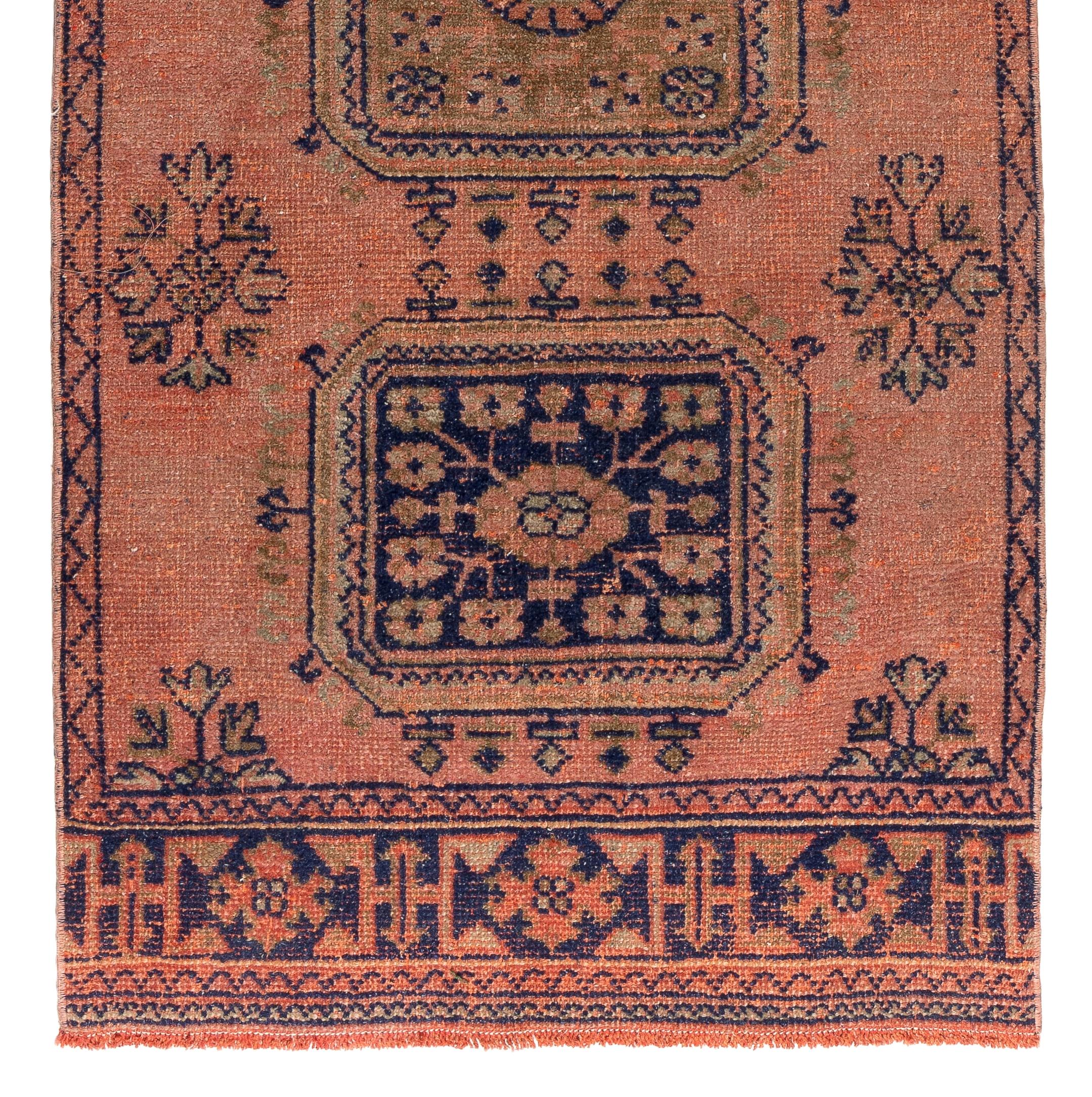 Hand-Knotted 3.3x10.5 Ft One of a Pair of Vintage Oushak Runners, 100% Wool Rug For Sale