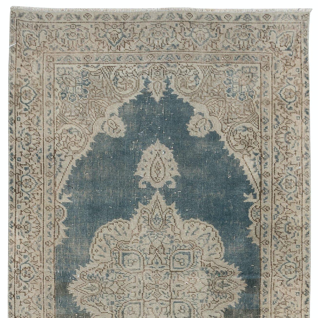 Hand-Knotted 3.3x10.7 Ft Faded Anatolian Oushak Hallway Runner Rug, Vintage Corridor Carpet For Sale