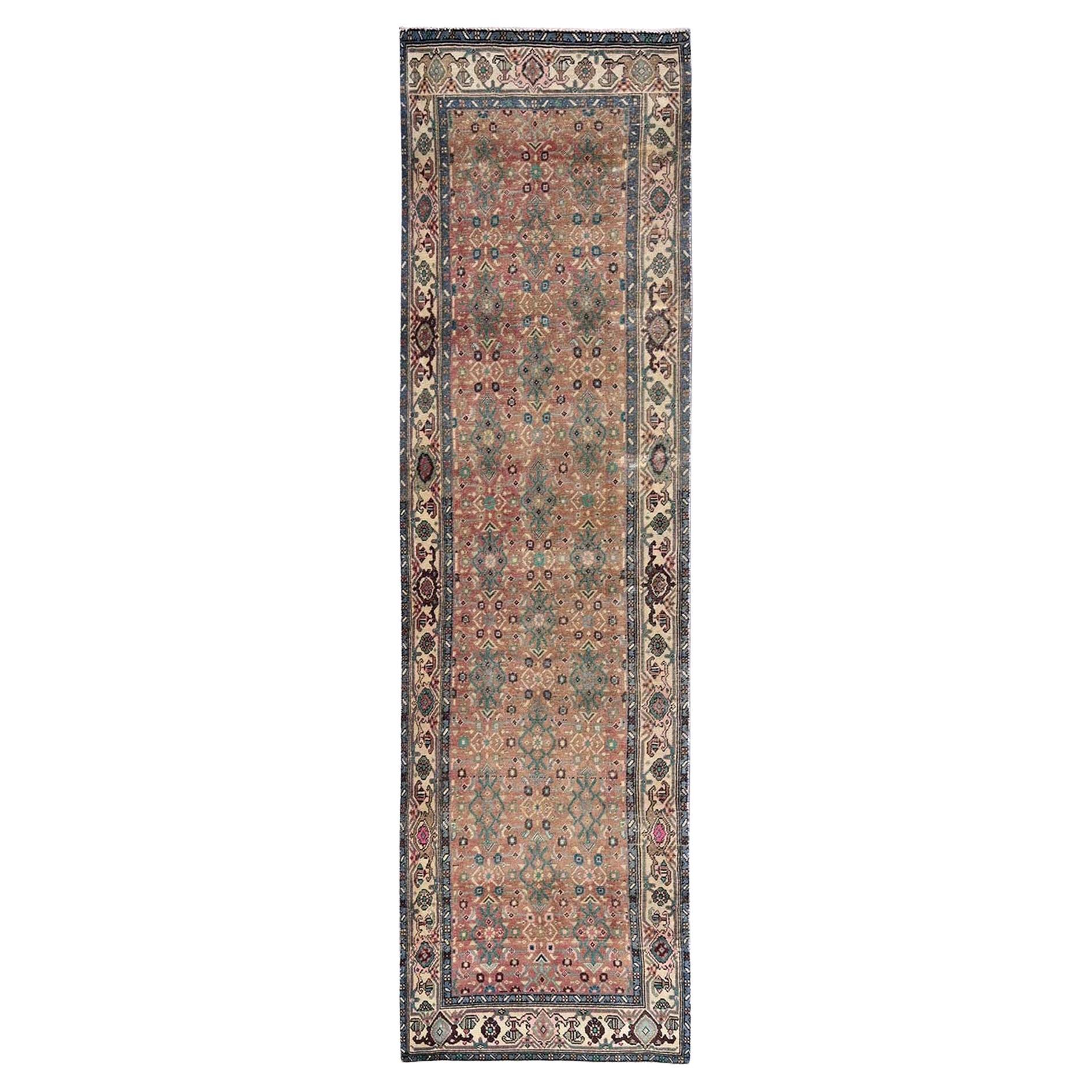 3'3"x10'7" Pfirsichfarbener Vintage Nordwestlicher persischer handgeknüpfter Woll-Läufer