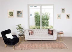 3.3x10.8 ft Vintage Handmade Turkish Runner Rug with Floral Design for Hallway