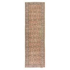 3.3x10.8 ft Vintage Handmade Turkish Runner Rug con design floreale per il corridoio