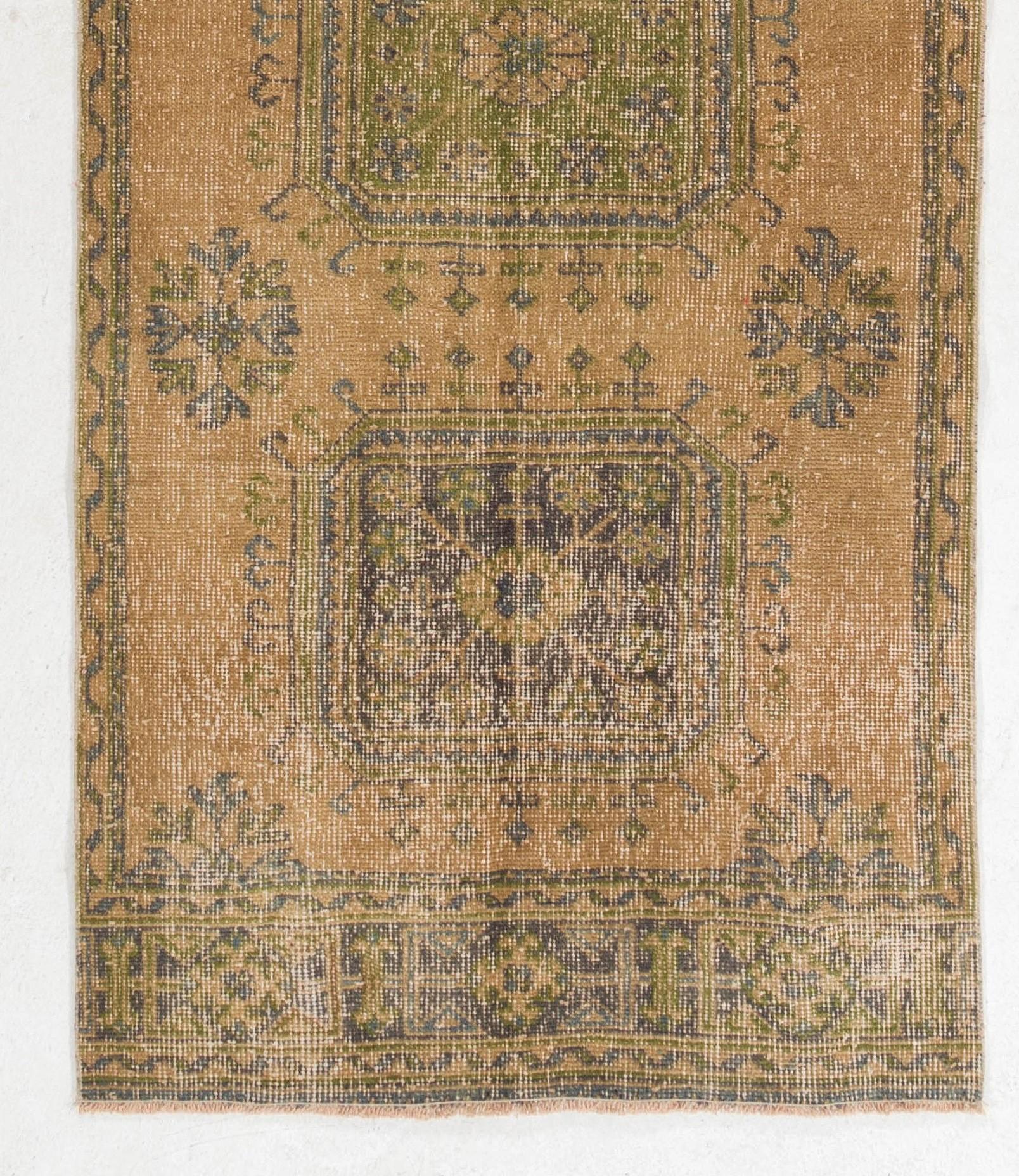 3.3x11.5 Ft Authentic Vintage Oushak Runner Rug. Hand-Knotted Carpet for Hallway In Good Condition For Sale In Philadelphia, PA