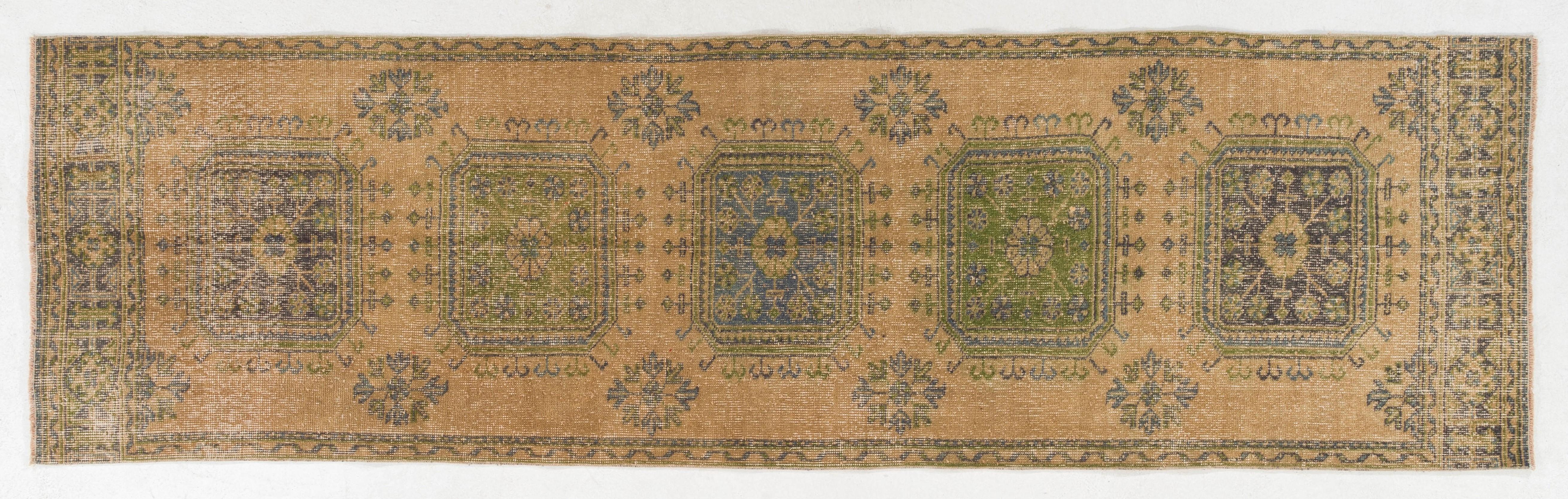 20th Century 3.3x11.5 Ft Authentic Vintage Oushak Runner Rug. Hand-Knotted Carpet for Hallway For Sale