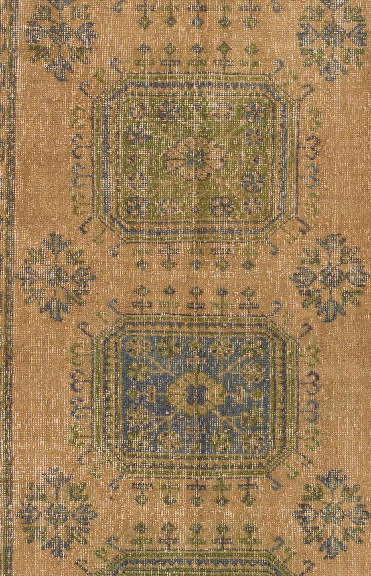 Cotton 3.3x11.5 Ft Authentic Vintage Oushak Runner Rug. Hand-Knotted Carpet for Hallway For Sale