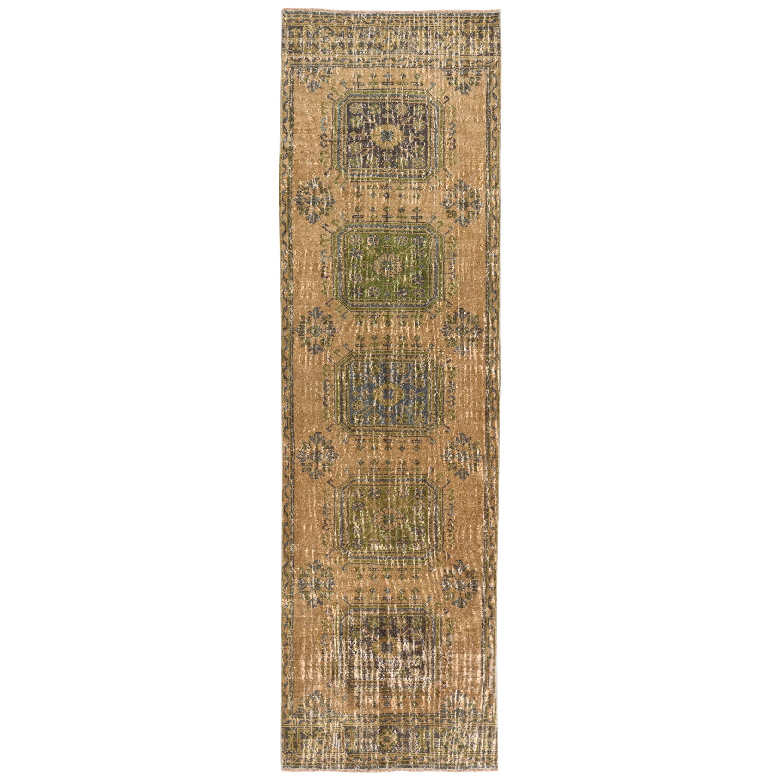 3.3x11.5 Ft Authentic Vintage Oushak Runner Rug. Hand-Knotted Carpet for Hallway For Sale