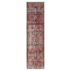 3
3"x13
 Berry Red Vintage Persian Lilahan Hand Knotted Pure Wool Runner Rug