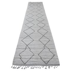 3'3"x15'5" White Moroccan Weave Geometric Design Wool Hand Knotted Runner Rug