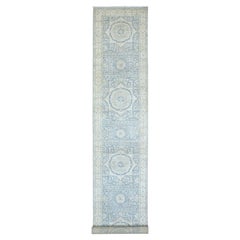 3'3"x18'7" Gray 14th Century Mamluk Dynasty Pattern Hand Knotted Wool Runner Rug