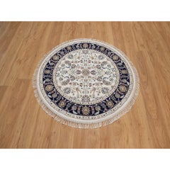 3'3"x3'3" Ivory Nain Floral Pattern Hand Knotted 250 KPSI Wool & Silk Round Rug