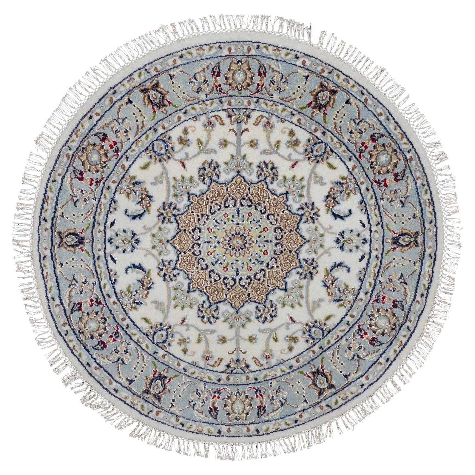 3
3 "x3
3" Elfenbein Nain Blume Medaillon Design Hand geknüpft Wolle
Seide Runde Teppich