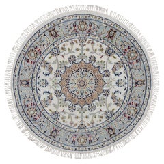 3
3 "x3
3" Elfenbein Nain Blume Medaillon Design Hand geknüpft Wolle
Seide Runde Teppich