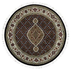 3
3 "x3
3" Obsidian Black Tebraz 175 KPSI Tappeto orientale rotondo in lana annodato a mano