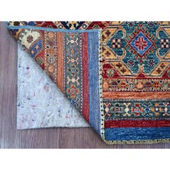 3'3"x3'7" Colorful Hand Knotted Natural Wool Afghan Super Kazak Sample Mat Rug