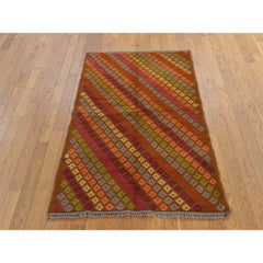 3'3"x4'10" Brown Afghan Baluch with Geometric Design Hand Knotted Pure Wool Rug