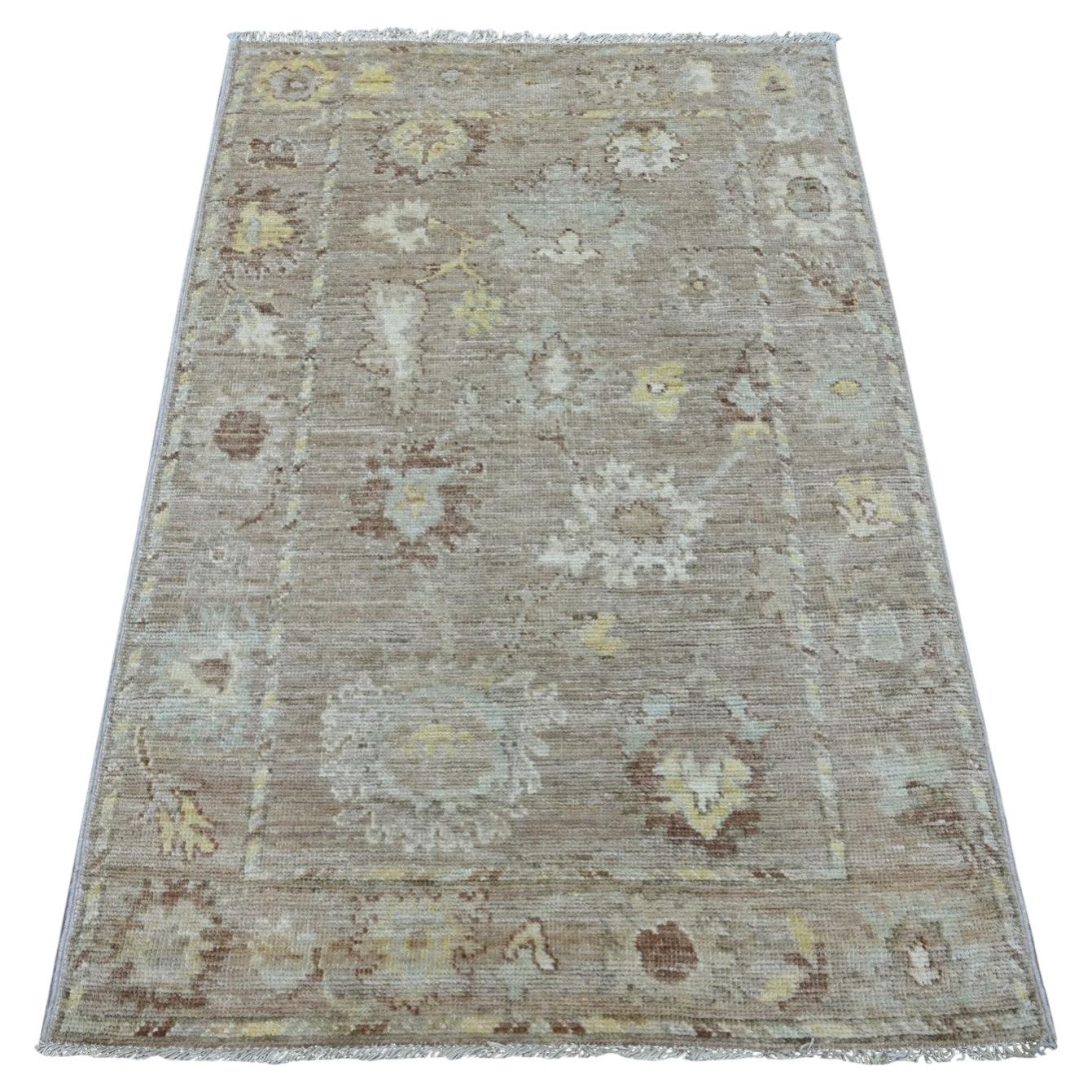 3'3 "x4'10" Braun Wolle Afghan Angora Oushak Leaf Design Hand geknüpft Orientteppich