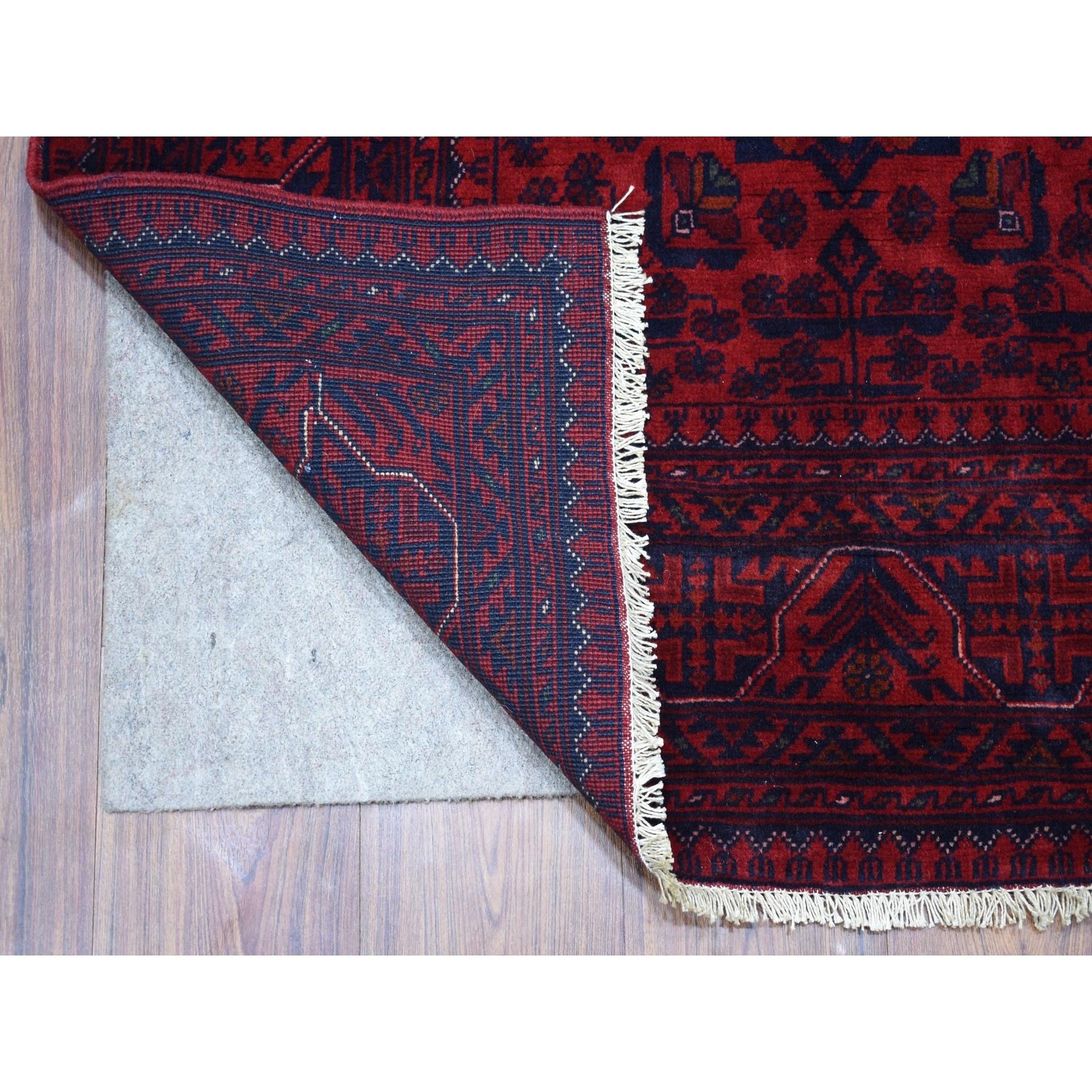 This is a truly genuine one-of-a-kind Deep and Saturated Red Afghan Khamyab with Double Geometric Medallion Design Hand Knotted Pure Wool Oriental Rug. It has been woven for months and months in the centuries-old Persian weaving craftsmanship