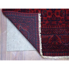 3'3 "x4'10" Tapis de laine Afghan Khamyab à double médaillon géométrique rouge foncé
