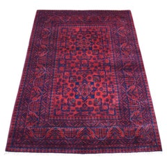 3'3"x4'10" Deep Red Afghan Khamyab Double Geometric Medallion Design Wool Rug
