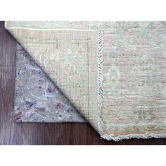 3'3 "x4'10" Alfombra de lana anudada a mano con diseño de hojas de angora afgana Oushak rosa desteñido