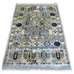 3'3 "x4'10" Grigio annodato a mano con tinture naturali Tappeto afgano in lana Ersari annodato a mano