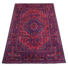 3'3"x4'10" Hand Knotted Afghan Khamyab Wool Deep and Saturated Red Rug