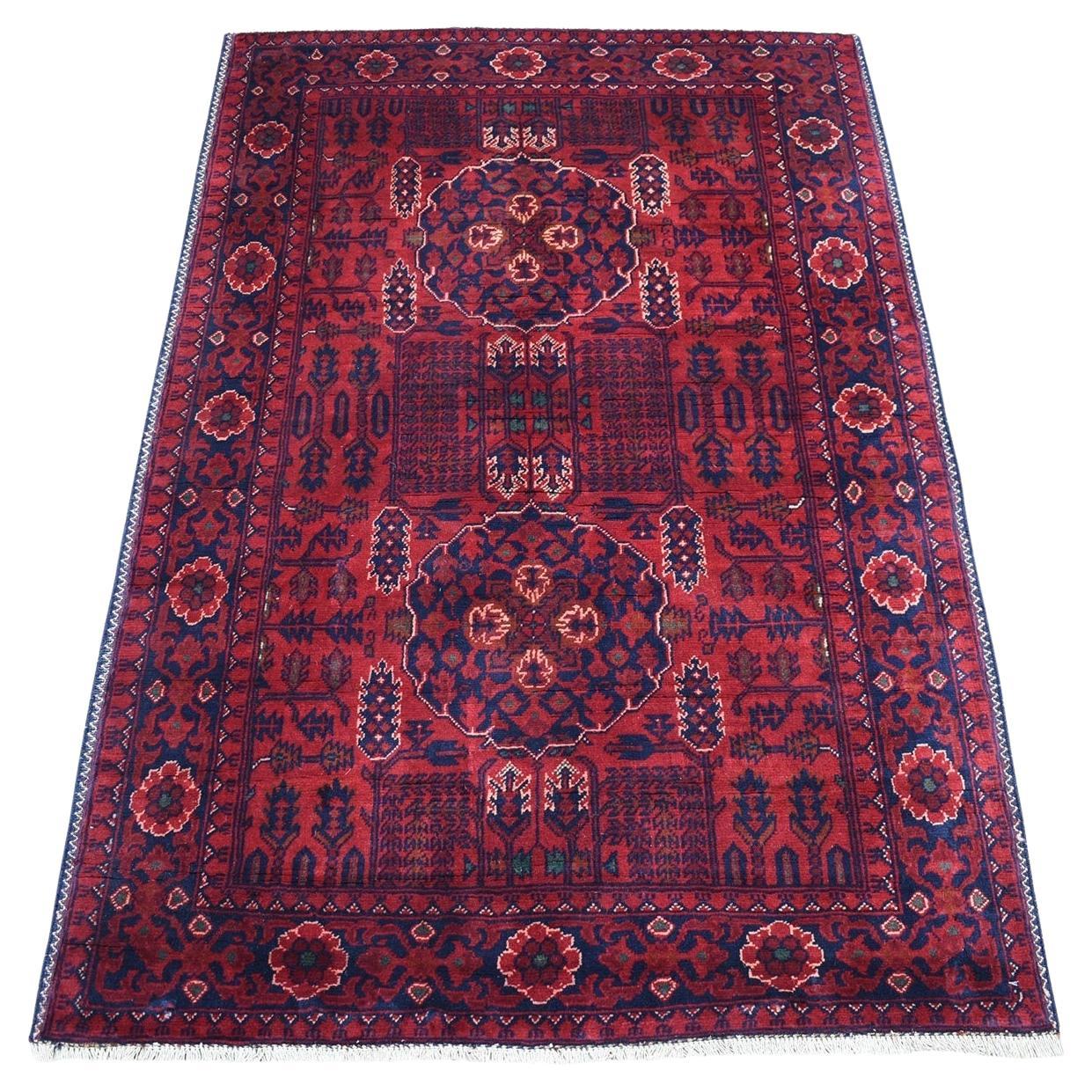 3
3 "x4
10" Tapis noué à la main en pure laine rouge saturée Afghan Khamyab Tribal Design Rug