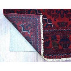 3'3"x4'10" Red Hand Knotted With Heriz Design Afghan Khamyab Pure Wool Rug