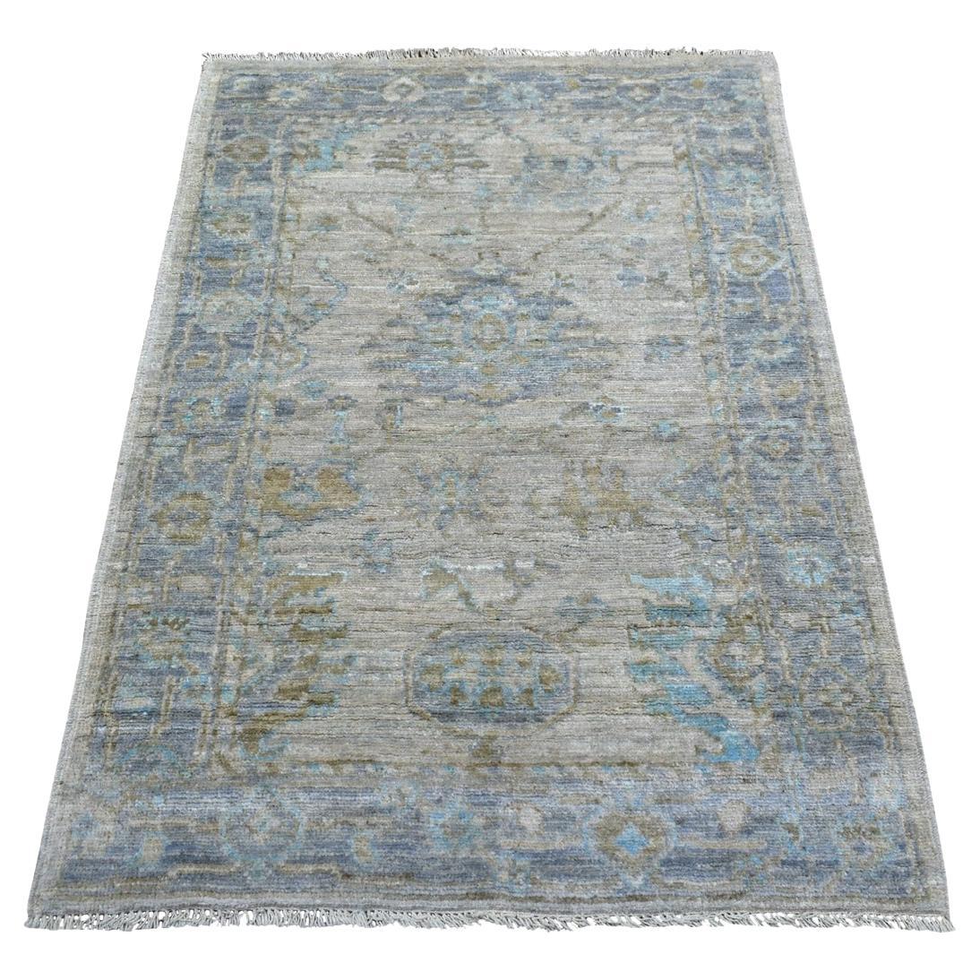 3'3 "x4'10" Taupe Tapis en laine nouée à la main Afghan Angora Oushak en vente
