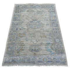 3'3 "x4'10" Taupe Tapis en laine nouée à la main Afghan Angora Oushak