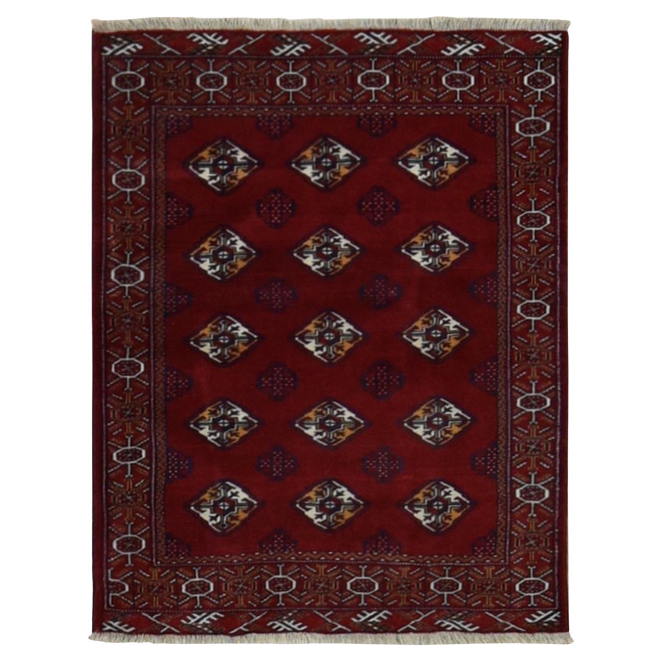 3
3 "x4
2" Sangria Rot Persisch Turkoman Bokara Reine Wolle Handgeknüpft Teppich