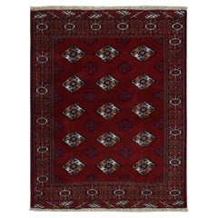 3'3"x4'2" Sangria Red Persian Turkoman Bokara Pure Wool Hand Knotted Rug