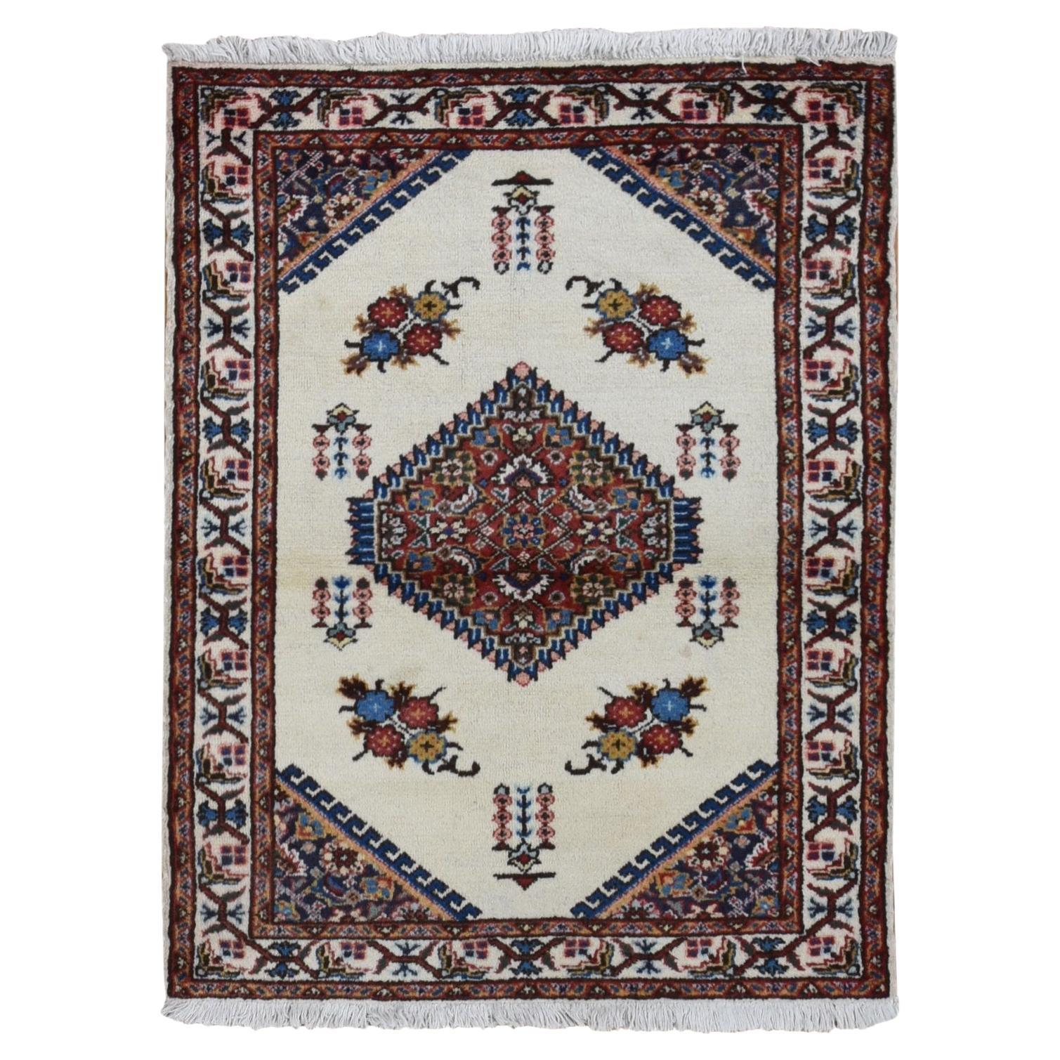 3
3"x4
3" Ivory New Bohemian Karabakh Pure Wool Hand Knotted Rug For Sale