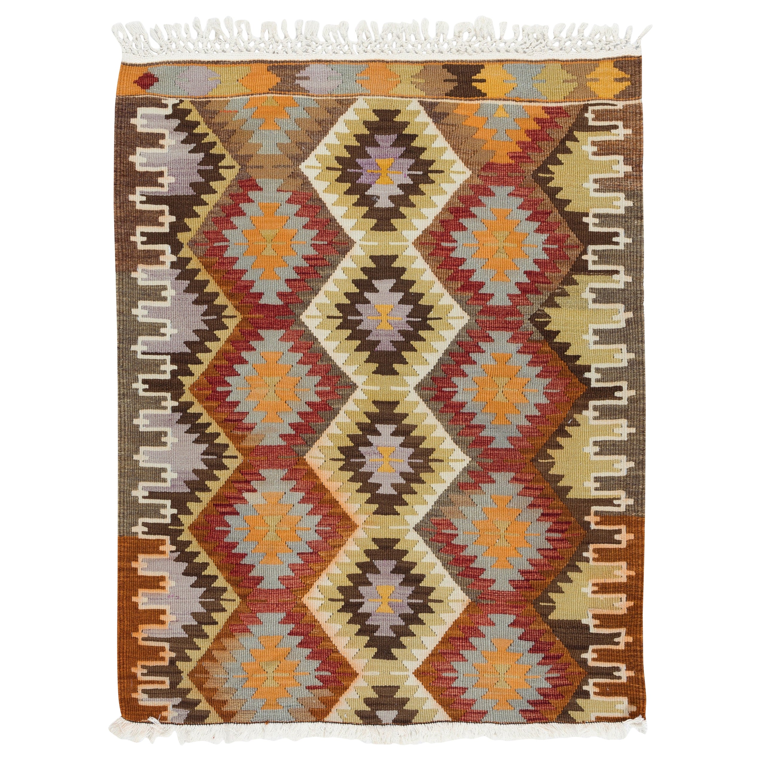 33 Zoll x43 Zoll Einzigartiger handgewebter Anatolischer Kelim, alle Wolle, Vintage Multicolor Kleiner Teppich