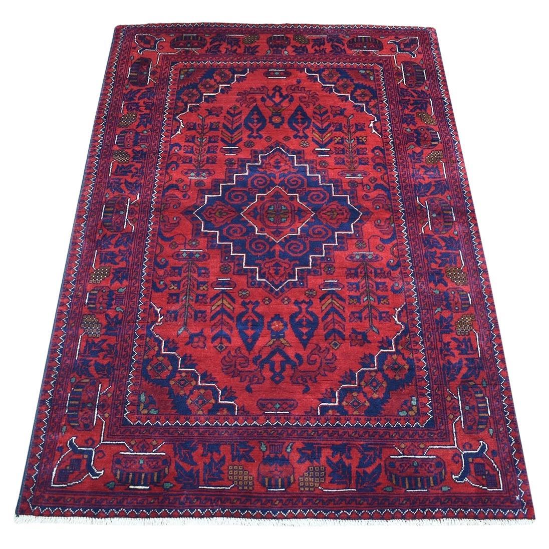 3'3"x4'8" Afghan Khamyab Vibrant WoolHand Knotted Deep and Saturated Red Rug
