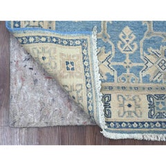 3'3 "x4'8" Blauer Vintage-Look Kazak mit Stammesmedaillons Handgeknüpfter Wollteppich