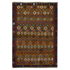 Tapis afghan baloutche marron de 3'3" x 4'8", à motifs géométriques, noué à la main en pure laine