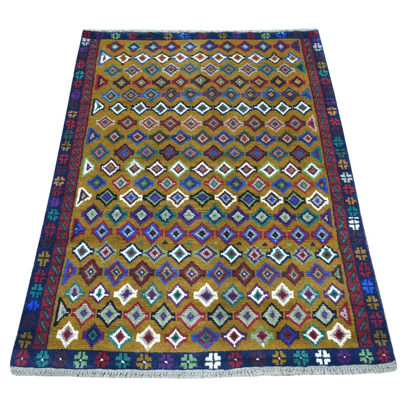 3
3 "x4
8" Brown Colorful Afghan Baluch Tribal Design Hand Knotsted Pure Wool Rugs (tapis de laine pure)