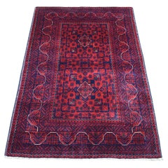 3'3"x4'8" Deep and Saturated Red Geometric Design Afghan Khamyab Shiny Wool Rug