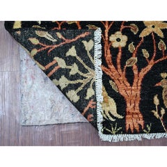 3'3"x4'9" Black Peshawar Colorful Birds of Paradise Design Hand Knotted Wool Rug