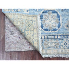 3'3 "x4'9" Blau Vintage Look Kazak Geometrisches Medaillon Handgeknüpfter Teppich aus reiner Wolle