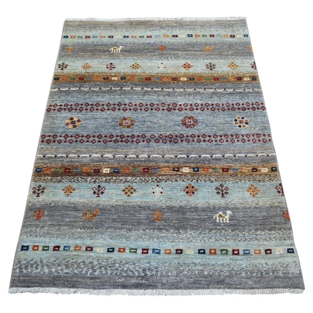 3
3 "x4
9" Grauer afghanischer Kashkuli Gabbeh Handgeknüpfter Orientteppich aus reiner Wolle