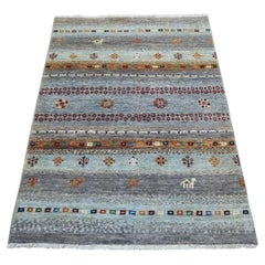 3'3"x4'9" Gray Afghan Kashkuli Gabbeh Hand Knotted Pure Wool Oriental Rug