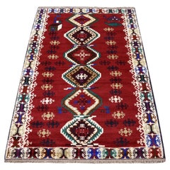 3
3"x4
9" Red Colorful Afghan Baluch Geometric Design Hand Knotted Pure Wool Rug